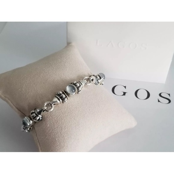 Lagos MOONSTONE Silver and 18K Gold Bracelet 7.5 - Picture 4 of 12